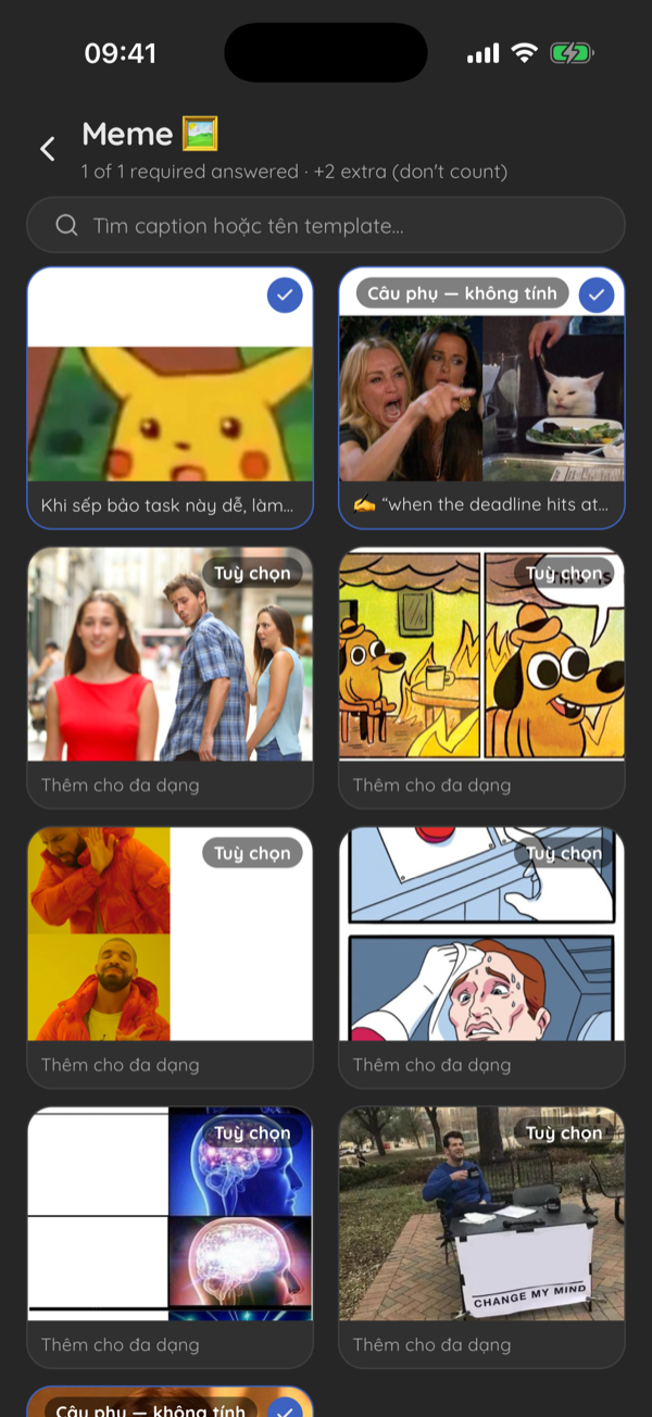The meme gallery with templates to caption